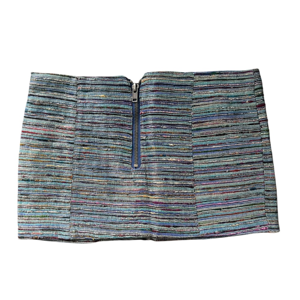 Chaser Woven Metallic Stripe Silk Blend Mini Micro Skirt - Picture 2 of 2